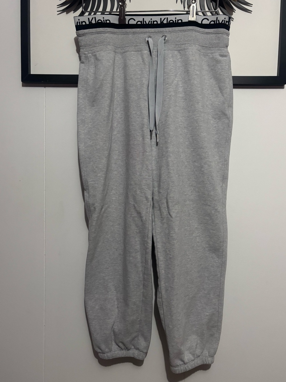 Calvin Klein Light Gray Drawstring Joggers with Branded Waistband size large